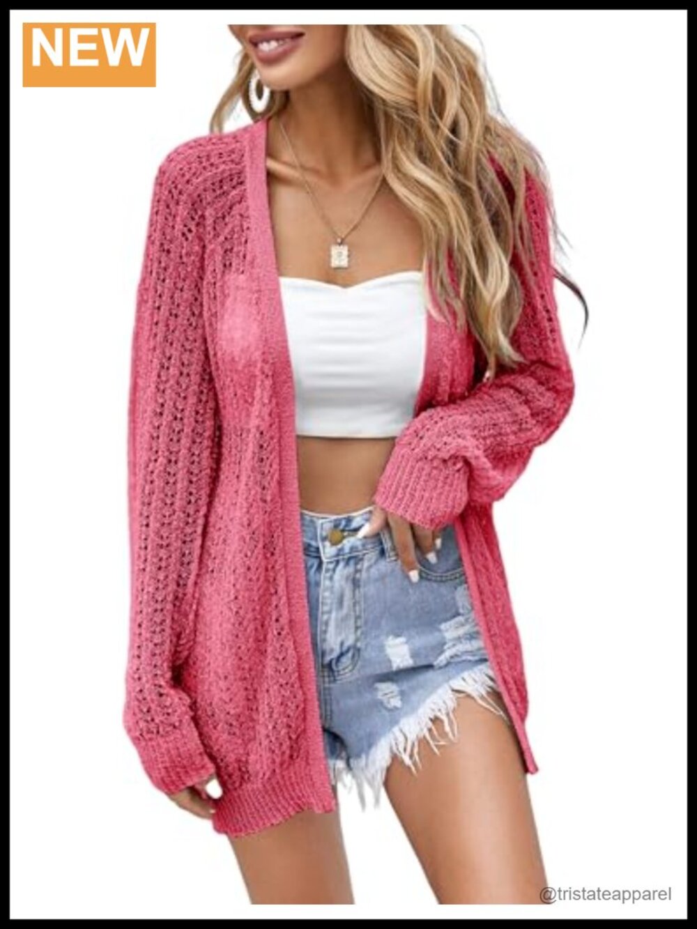 Crochet Lightweight Open Front Cardigan Long Sleeve V-Neck Beach Coverup